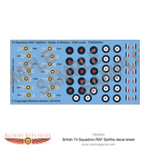 British 74 Squadron RAF Spitfire decal sheet